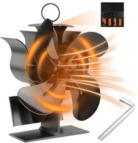GEEKEO Kaminventilator Ofenventilator Ohne Strom, 4 Klingen Kaminlüfter Kaminventilator Ofenrohr Ventilator für Kaminofen, Effizienter & Wärmebetriebener Leiser Hängender Kamin Ventilator