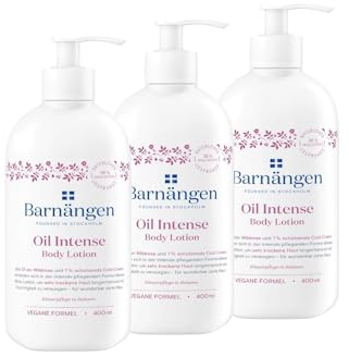 Barnängen Body Lotion Oil Intense, 3 x 400 ml, mit Cold Cream und Rosenblüten Duft, für trocken bis sehr trockene Haut, Veragen Formel, Dermatologisch getestet