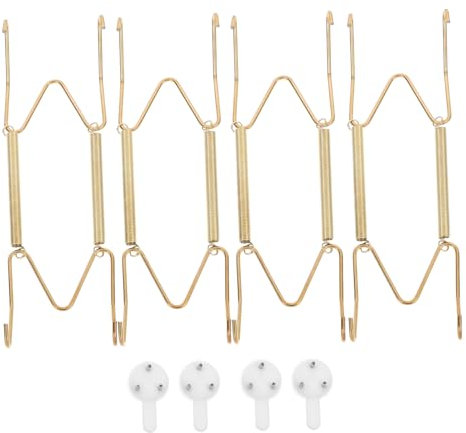WHAMVOX 4pezzi Appendi Piatti Da Parete Invisibili in Metallo Con Rivestimento Dorato Molla Estensibile Ganci Resistenti Per Piatti Decorativi Da Supporto Leggero e Pratico Per Casa e Uffi