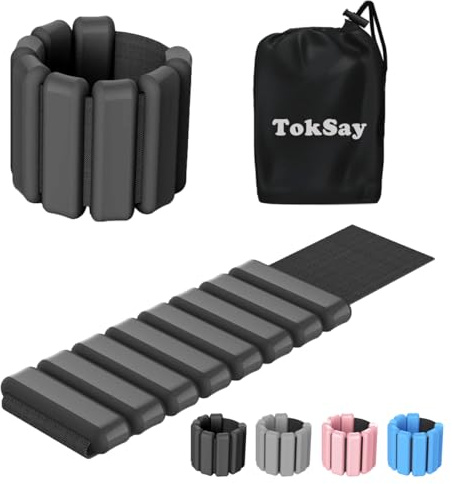 TokSay Wrist & Ankle Weights, Adjustable Silicone Bands, (2LB/4LB) | Bracelet Wrist Bangles for Men Women, Arm and Leg Resistance Weights for Exercise, Jogging, Yoga, Gym, Strength Training