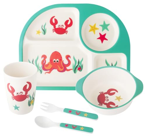 Qshare Melamin-Geschirr-Set für Kinder, 5-teilig, Meerestier-Muster, Babyparty
