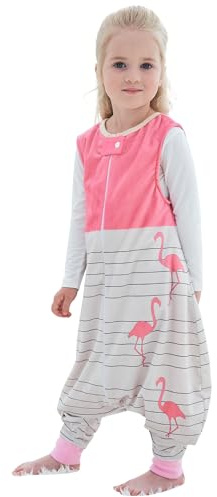 HAHASHOW Baby Schlafsack mit Füßen Schlafstrampler 3-5 Jahre Flamingo | Maschinenwaschbar, ärmellos & mit Beinen, 1.5 Tog Weiches Polyester, Leicht an- und ausziehbar, Ganzjahresschlafsack