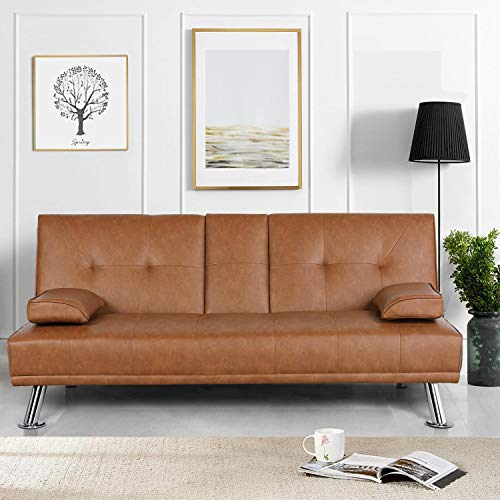 Yaheetech Klappbares Schlafsofa Couch mit Bettfunktion Bettsofa mit Großer Liegefläche von 167 cm L × 94 cm B fürs Wohnzimmer/Schlafzimmer/Heimkino/Gästezimmer braun