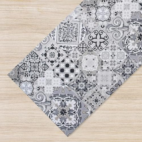 IlGruppone Tappeto Cucina Antiscivolo Made in Italy Passatoia Antimacchia Multiuso Corridoio Soggiorno Lavabile in Lavatrice - Mattonelle Grigio - 50x350 cm