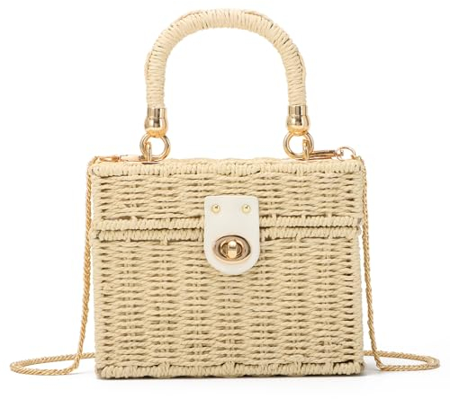 SUKUTU Sac en rotin tissé à la Main pour Femmes, Sac de Panier carré de Plage Vintage en Paille tissée