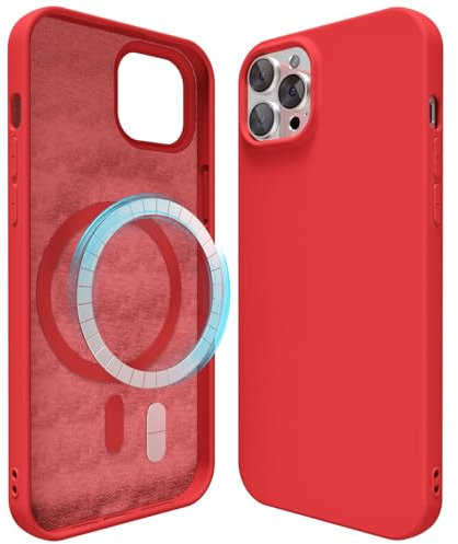 oakxco Silicone Case for iPhone 12 Pro Max Compatible with Magsafe Magnetic Wireless Charging, Slim Thin Soft Rubber Gel with Magnet, Matte TPU Mag Cover for Women Men, Red