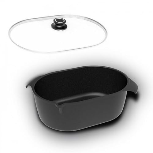 AMT Gastroguss 2er-Set Bräter, bestehend aus Bräter & Glasdeckel, 32 x 22 cm, nicht induktionsgeeignet, Lotan® Antihaft-Veredelung, Gusspfanne (Aluguss), AMZN-3222-2er-Set