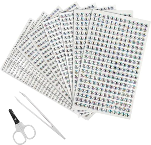 SHENSAIGO 8 Blätter Glitzersteine Selbstklebend, 3584 Stück Strasssteine Selbstklebend, 3-6mm Silber Strass Aufkleber mit Pinzette Schere, Glitzer Runde Bling Diamant für DIY Fingernagel Handy Deko