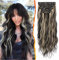 BARSDAR Clip in Extensions 50cm Highlight Wellige Clip in Haarverlängerung Für Frauen 5PCs Dickes Natürliche Weiches Synthetisches Haarteil Haarextension, Schwarz Mix Blond