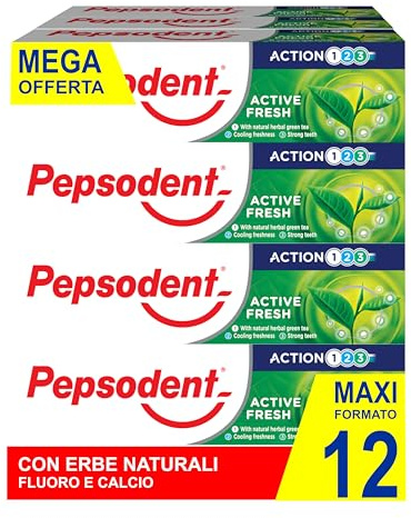 Pepsodent Active Fresh Zahnpasta mit Fluor und Kalzium zum Schutz von Karies 24 Stunden 75 ml (12 x 75 ml)