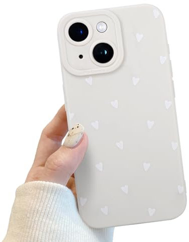 POTOK Handyhülle für iPhone 15 Schwarz matt mit Kameraschutz, Niedlich Herz Schutzhülle Design für Frauen Mädchen, Kratzfeste Schutzhülle für iPhone 15