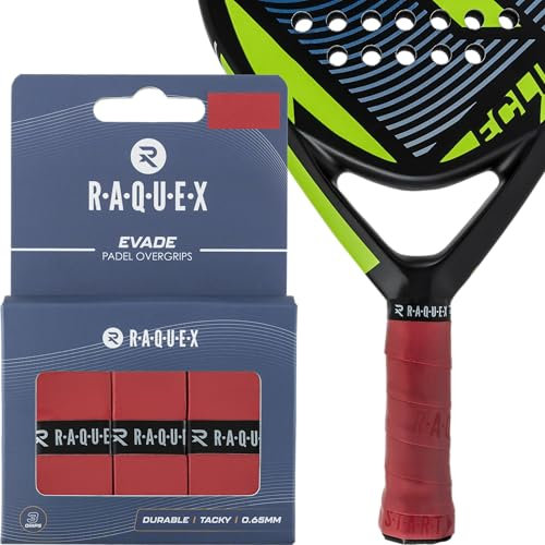 Raquex Evade Griffband für Padelschläger – Rot – 3er-Pack Griffband für Padelschläger, 0,65 mm dick – saugfähiger, leicht klebriger, Rutschfester Übergriff für Padel- oder Pickleball-Schläger