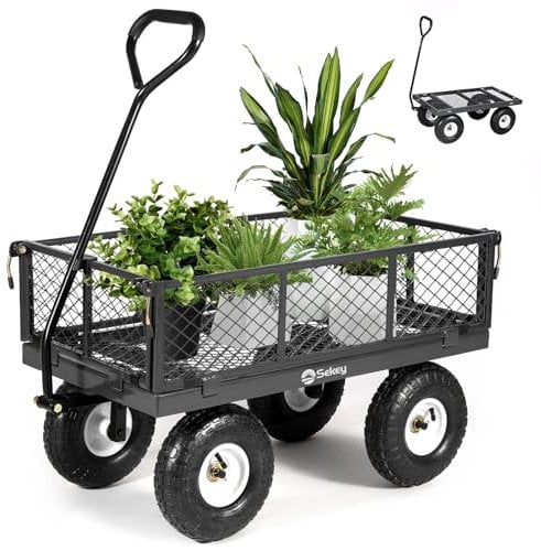 Sekey Bollerwagen Gartenwagen Titan – ECHT 300 KG Tragkraft, 3-in-1 Bollerwagen Plattformwagen mit Gummi Luftreifen, Einfache Montage, Stabil und Rostfrei, 100L