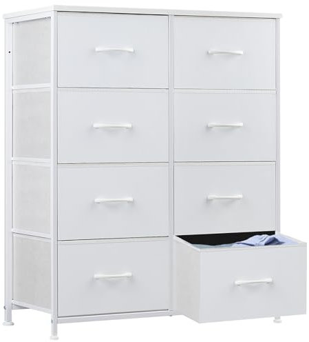 Sweetcrispy Kommode für Schlafzimmer, breite Schublade Kommode, 8 Stoffschubladen mit Griffen, Schrank, TV Stand für Schlafzimmer, Schrank, Wohnzimmer, Kinderzimmer