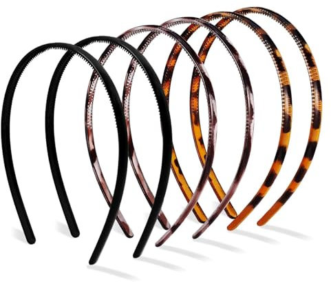 Hanyousheng 6 Pcs Serre Tete Unisexe, 8mm Bandeaux En Plastique, Bandeau Peigne De Dents, Antidérapant Hoop Band pour l'extérieur, Sport, Yoga, Maquillage (3 Couleurs)
