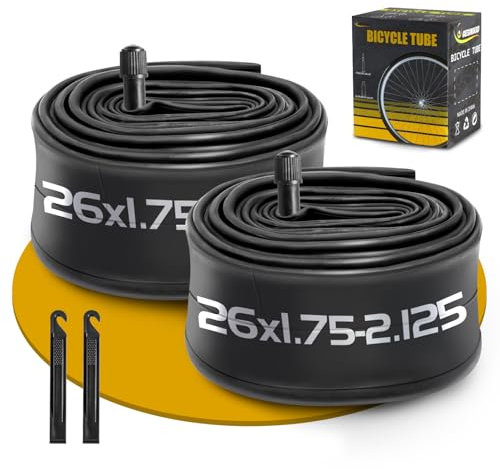 Set mit 2 Fahrradschläuchen, 26 Zoll, AV32 mm, Schrader-Ventil, kompatibel mit Schlauch 26 x 1,75/1,9/1,95/2,0/2,1/2,125, Schlauch 26 Zoll, für MTB/Fahrrad