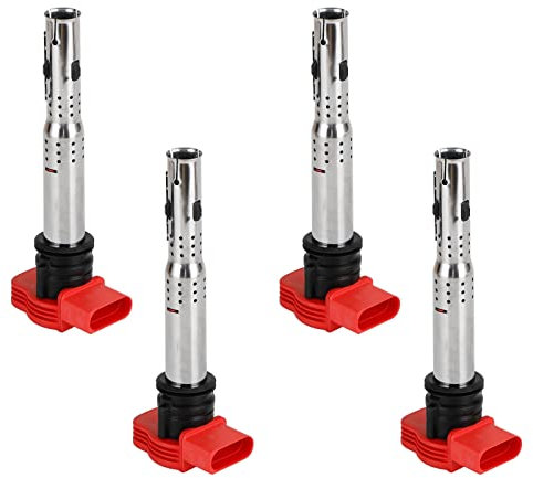 Topteng 4PC Zündspule 06E905115D, Spulenpack Satz 06E905115E, Rot 1.8T 2.0T Zündmodul, Fit für Audi A3 A4 A5 A6 Q5 TT, Fit für VW Golf Jetta Passat Touran, Fit für Skoda Octavia