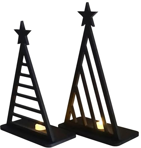 ebenkunst | Abstrakte Weihnachtsbäume Set Deko Weihnachten – Modernes Holz Teelichthalter Set aus HDF, stilvolle Weihnachtsdeko für Wohnzimmer & Fensterbank, hochwertige Holzdeko Made in Germany