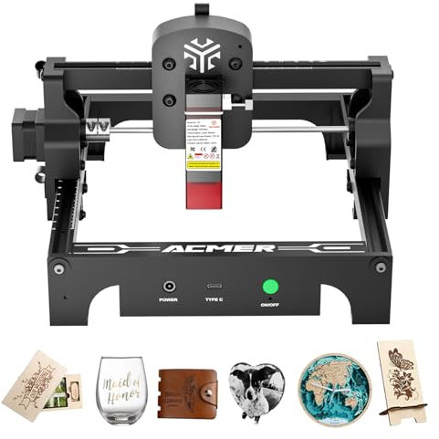 ACMER S1 Mini Grabadora Laser, 2500 mW de alta precisión, Grabador Laser área de trabajo de 130x130mm, Ideal para trabajos de bricolaje en madera, metal, acrílico y cuero
