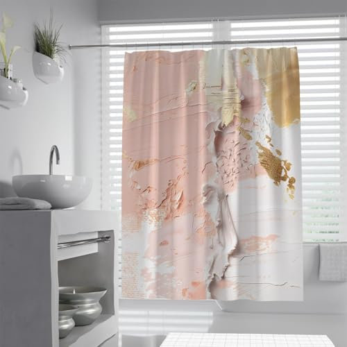 OLLIAR Home Cortina de Ducha Rosa Abstracto Moderno Contemporáneo Estilo de pincelada Pintura al óleo Impresión Tela Tela Cortina de Ducha Juego con Ganchos 180x200