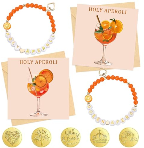 Lets Joy Aperol Geschenke, Aperol Spritz Geschenk, Aperol Armband, Holy Aperol Karte, Queen Aperol Armband, Aperol Postkarte mit Umschlag Aufkleber, Geschenke für Aperol Liebhaber Aperol Deko