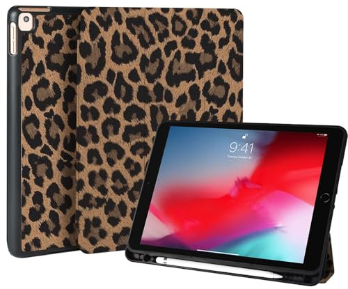 Fycyko Funda compatible con iPad Air 3ª generación 2019/iPad Pro de 10,5 pulgadas 2017, funda con soporte para bolígrafo y tapa de punta, diseño de leopardo, color marrón