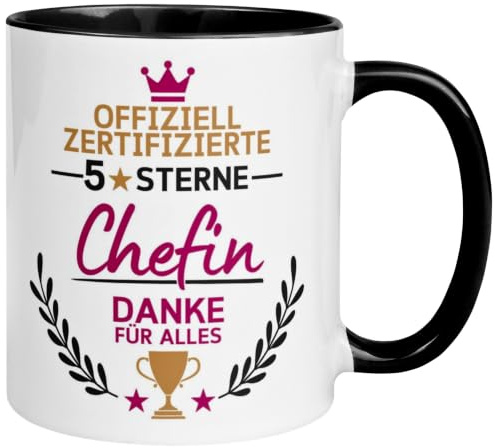 Beste Chefin Geschenk Tasse | Offiziell zertifizierte 5-Sterne – Danke | Lustiges Dankeschön Geschenk Abteilungsleiterin Geschäftsführerin Teamleiterin
