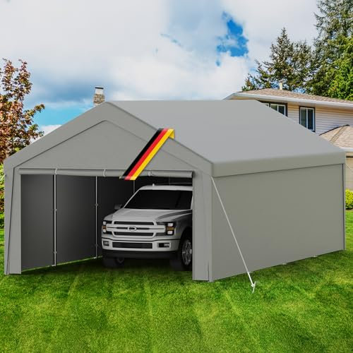 Carport Tenda Garage 4 x 8 m – Tenda da garage impermeabile con pareti laterali rimovibili – Resistente ai raggi UV – Rifugio invernale per auto, SUV, camion, barca, tenda da giardino, garage grigio