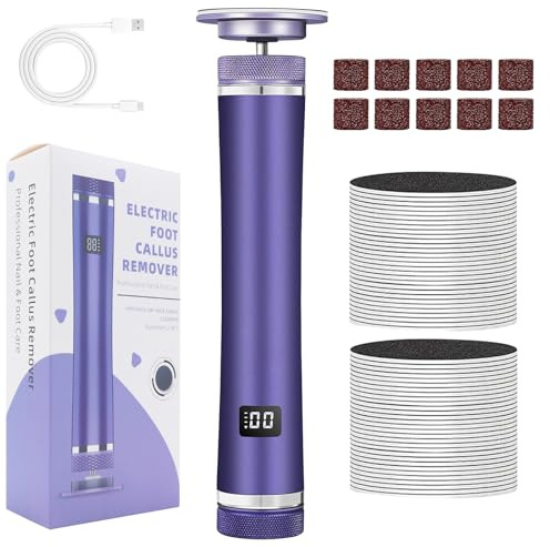 Hornhautentferner Elektrisch Lila mit LCD-Display & 60 Schleifpapier Pads | Professionell Hornhaut Entferner Pediküre Fußpflege Set | FüR Zuhause Testsieger