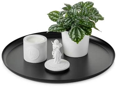 Romadedi Decorative Tray Black Round: 32cm Metal Serving Tray for Kitchen Bars Coffee Table decor Candle Tray for Centerpiece Countertop Organizer Display Home Decorations