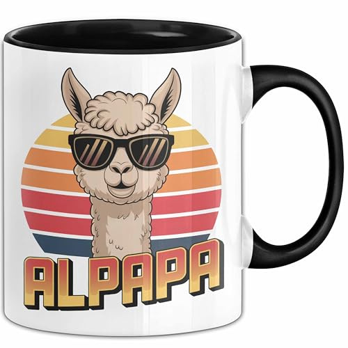 Vatertag Tasse Geschenk Alpapa Alpaka für Papa Spruch (Schwarz)
