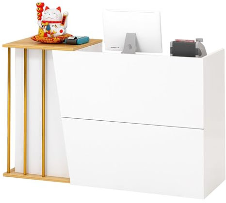 NEYTIIR Empfangstresen Mit Schreibtisch, Empfangstheke Bartheke, Empfangstheke Kosmetikstudio Klein, Rezeptionstisch Mit Sichtschutz, Empfangstresen(C,120CM)