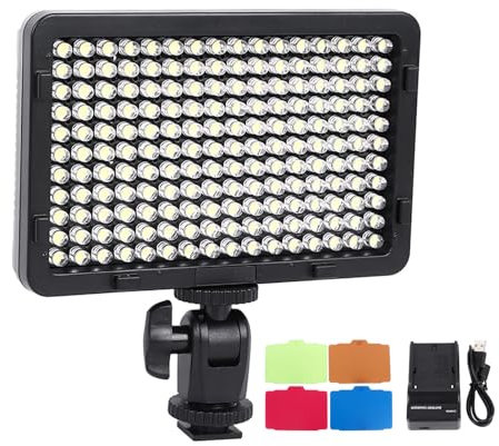 LED -Videolicht vor der Kamera wiederaufladbare 176 LED -Fotografie Fülllampe Dimmbar für DSLR -Kameras und Camcorder -verstellbare Helligkeit tragbare weiche Beleuchtung ABS