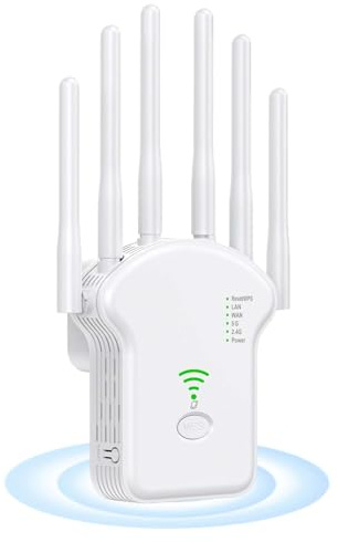 WLAN Repeater WLAN Verstärker 1200Mbit/s Dualband 2,4GHz+5GHz WiFi Booster mit Repeater/Router/Access Point Modus, 4 Antenne, WiFi Range Extender mit LAN/WAN PortA2. Für Zuhause Und Büro (Weiß)