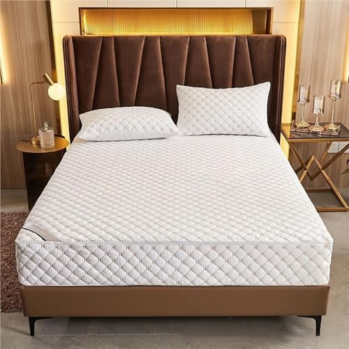 Coprimaterasso Matrimoniale con Cerniera - Sacco Materasso Trapuntato e Imbottito, Fodera Lavabile Antiacaro per Singolo/Piazza p Mezza, Lenzuolo Sfoderabile Protettivo(White,180 x 200 x 20 cm)