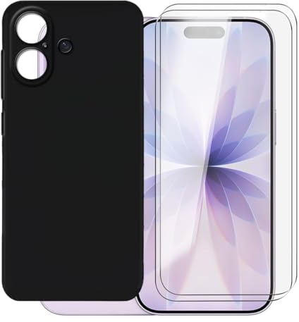 KJYFOANI Hülle für Apple iPhone 17 (6.30) Handyhülle und 2 Stück Schutzglas Gehärteter Film,Ultra Dünn Weiche Silikon Stoßfest Schutzhülle,Schwarz Bumper Hülle für- Einfach