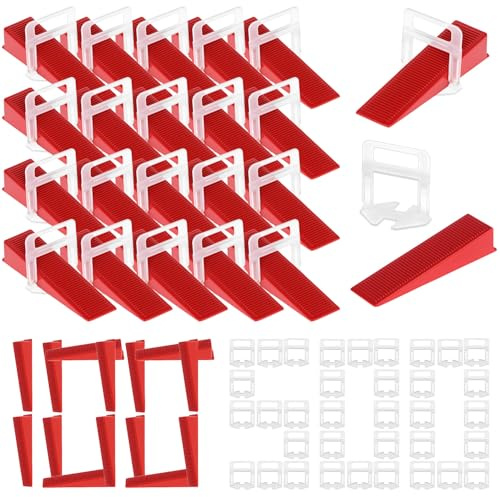 QWORK® 600 Stück Fliesenverlegehilfe Nivelliersystem, 500 Stück Fliesen Nivelliersystem Zuglaschen 2mm und 100 Wiederverwendbaren Keilen
