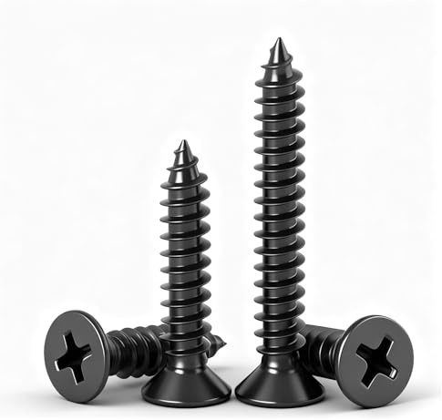 QANCEN 50 pièces Vis à Bois,M3x40mm Vis Autotaraudeuse à Tête Fraisée,Noir Boulons Métalliques à Empreinte Cruciforme pour Métaux et de Mubles