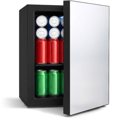 DOGHLY 0.95 Cubic Feet Mini Fridge and Refrigerator, 24 Can Mini Fridge with Mirror Door, Temperature Control, Removable Shelf, Compact Cooler for Bedroom