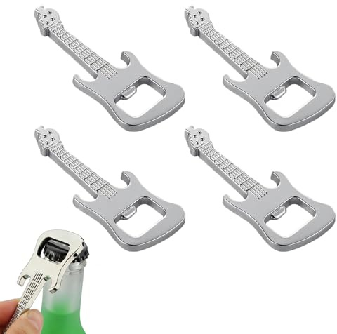 Guitar-Shaped Bottle Opener, Metal Multifunctional Tool for Music Lovers, Novelty Gift for Men, Bartenders & Waiters, 4pcs