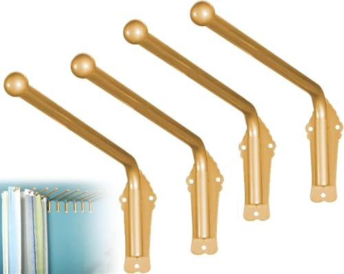 Swing Arm Window Curtain Rod, Heavy Duty Swing Arm Curtain Rod With Finials, Portiere Rod For Side Panels Window Curtain Display Stand Drapery Arm Door Curtain Rail Swing A(Size:70cm,Color:Gold 4 Pcs)