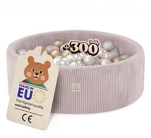 MISIOO Bällebad Baby 90x30 cm Mit 300 Bälle - Premium Material, Abziehbarer Bezug, Manuell Waschbar bei 30 Grad - Perfekt Für Kinder 1-3 Jahre - Bällebad Bälle Spaß