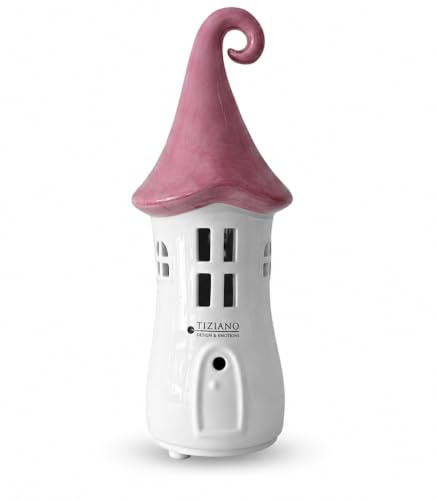 Tiziano® Deko Haus Malve LED rosa (18 cm) - Stimmungsvolle Keramik Deko mit Timer - Ideal für Wohnzimmer und Eintrittsgeschenk - Weihnachtsdeko Liebling - Einweihungsgeschenk Haus