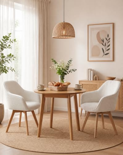 LEWE Lot de 2 Chaise pivotante 360°, en Velours Côtelé, Beige | Pieds en bois, Fauteuil,Ergonomique, Repose-pieds Réglable,Charge Maximale 150 kg, pour Salle à Manger Cuisine Salon