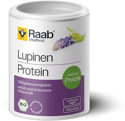Raab Vitalfood Bio Lupinen-Protein Pulver, reines Proteinpulver mit 43 % Eiweiß, aus biologischem Anbau, vegan, Süßlupinen aus Europa, 100 Gramm