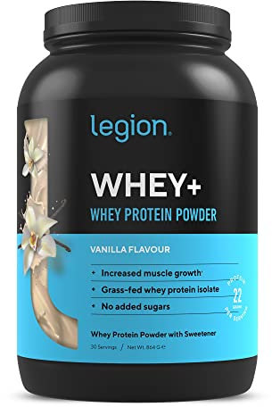 LEGION Whey+ Whey Isolate Protein Powder from Grass Fed Cows - Low Carb, Low Calorie, Non-GMO, Lactose Free, Gluten Free, Sugar Free, All Natural Protein Isolate, 30 Servings (Vanilla)