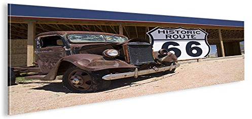 islandburner Bild Bilder auf Leinwand Route 66 Arizona Vintage Car Panorama XXL Poster Leinwandbild Wandbild Dekoartikel Wohnzimmer Marke