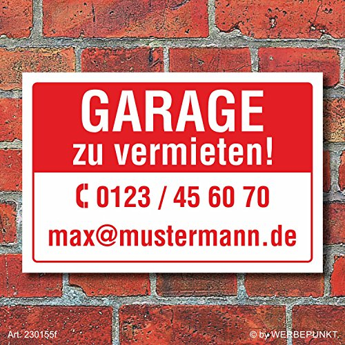 Schild Garage zu vermieten wetterfest 3 mm Alu-Verbund 300 x 200 mm