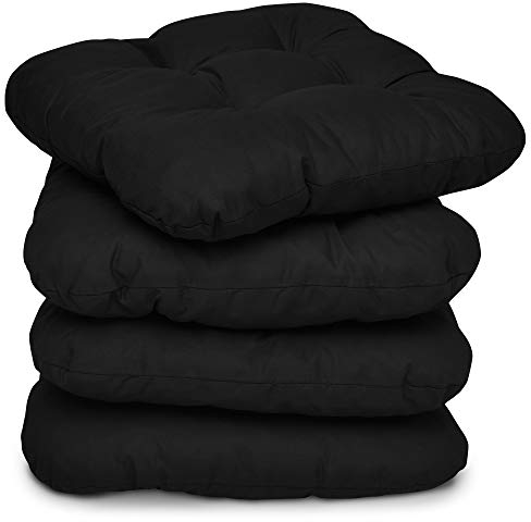 Beautissu 4er Set Sitzkissen 40x40 cm Lisa Schwarz - weiche Indoor & Outdoor Kissen mit 8cm Schaumstoff Füllung, widerstandsfähige & robuste Sitzpolster für Außenbereich Made in EU