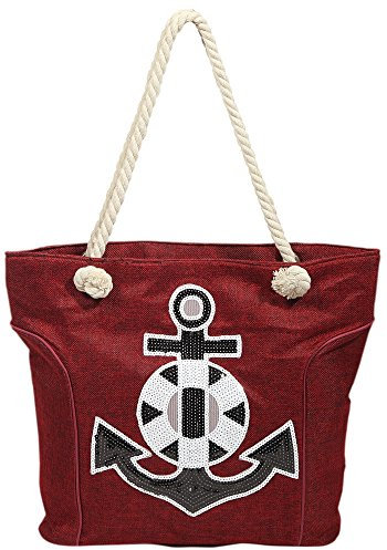 Damen Shopper / Strandtasche Anker Motiv Elegant Groß Geräumig Textilstoff 43x35x20 cm - 3600002-004